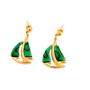 Gold Tone Abalone Sailboat Earrings